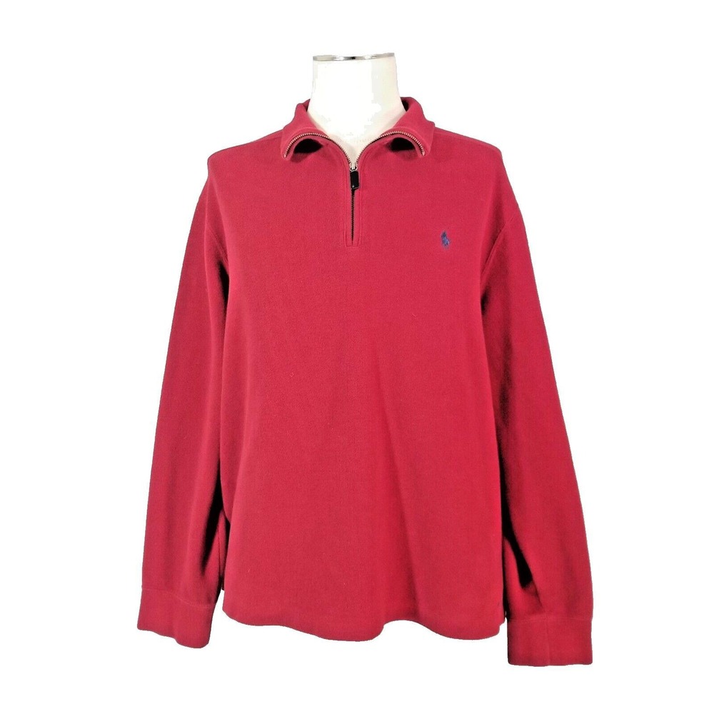Polo Ralph Lauren Sweater Mens XL Red 1/4 Zip Heavy Cotton Pullover Preppy